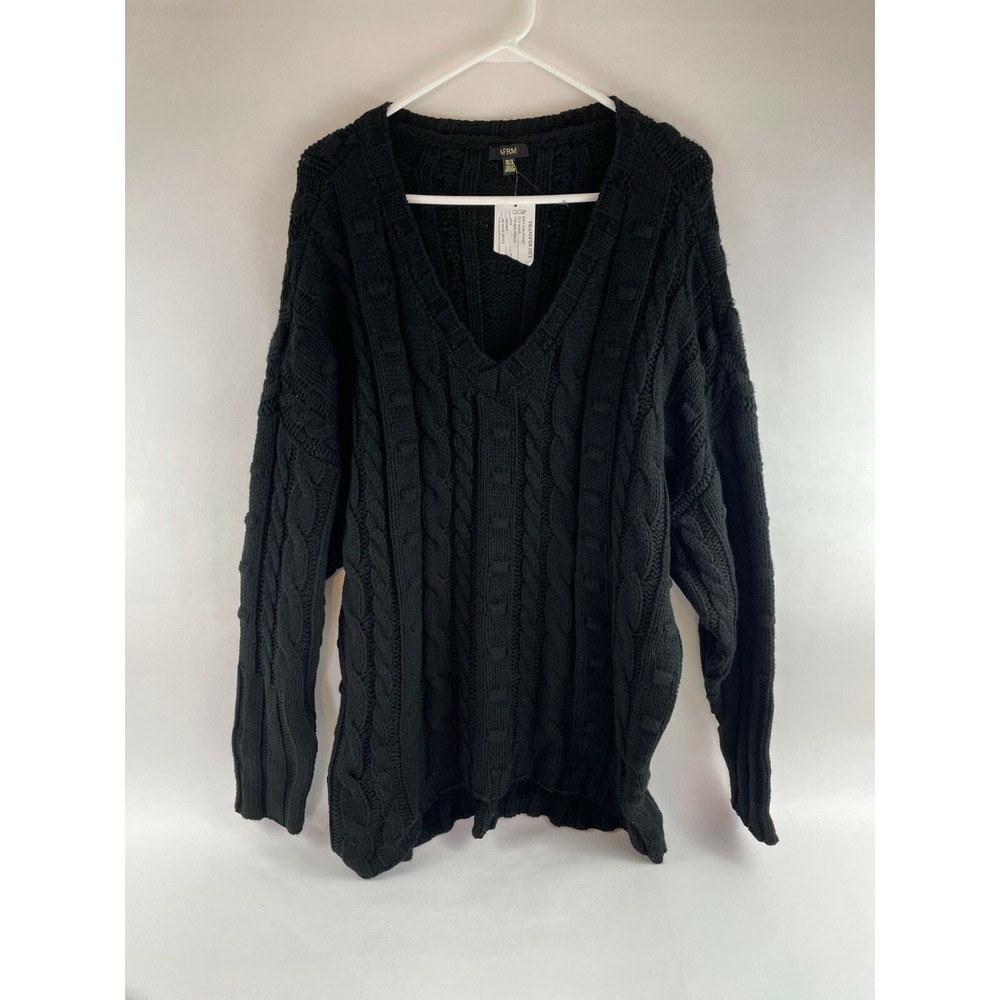AFRM Sweater Women's Size XS/S Black Pullover Cable-Knit V-Neck Oversized NWT